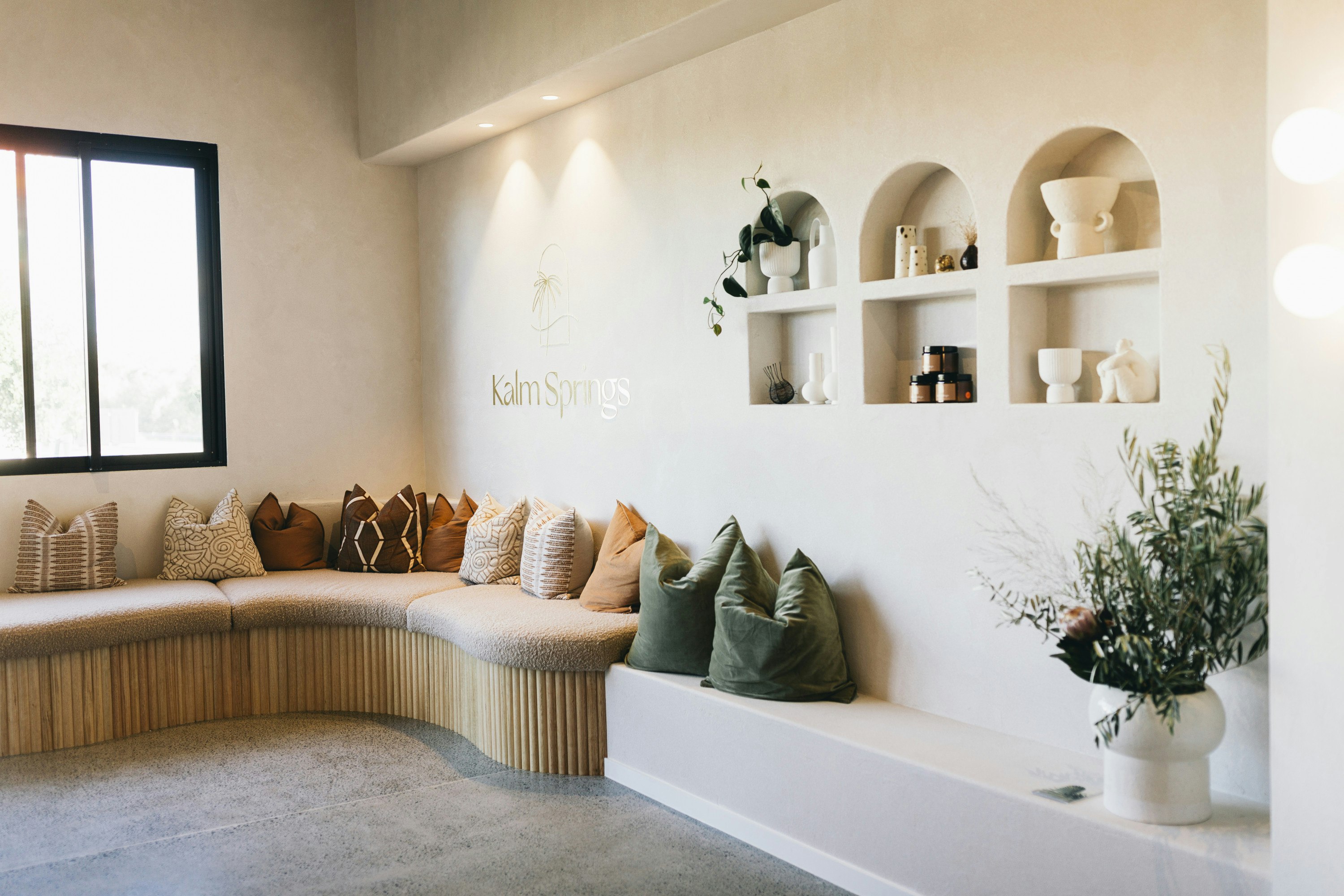 the reception area of a spa